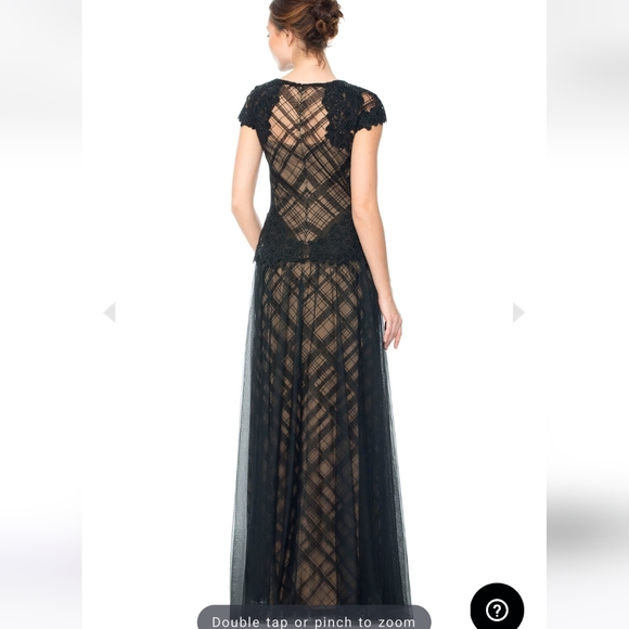 Tadashi Shoji Embroidered Tulle and Sequin Lace Gown 4 Black Sheer Lattice Tulle - Picture 2 of 13